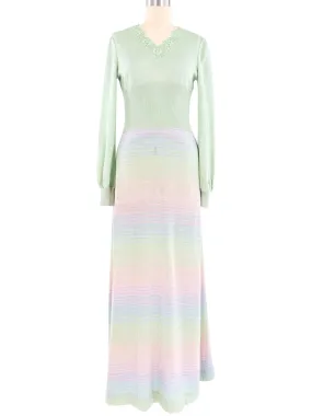 1970s Pastel Striped Lurex Knit Maxi Dress