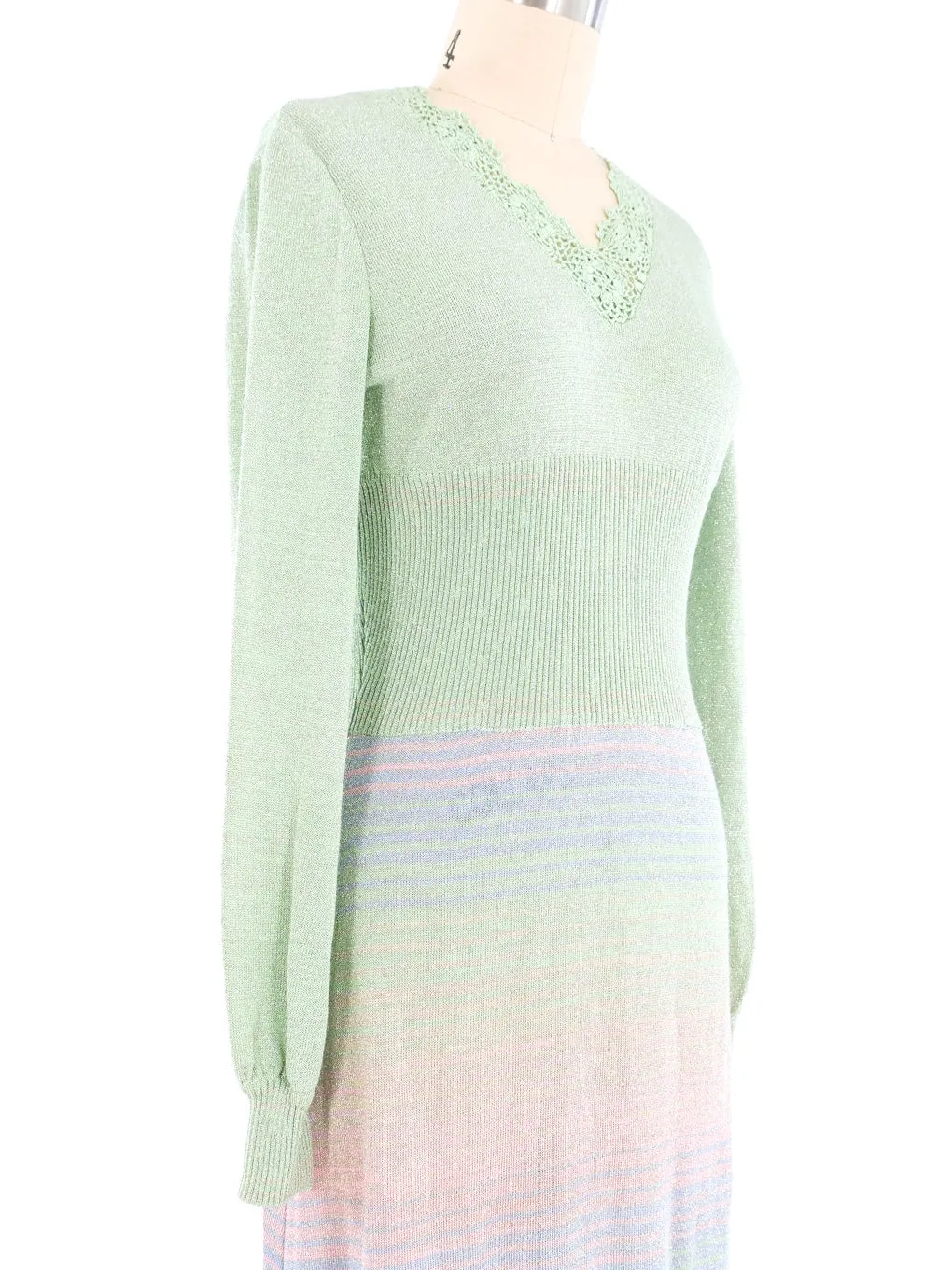 1970s Pastel Striped Lurex Knit Maxi Dress