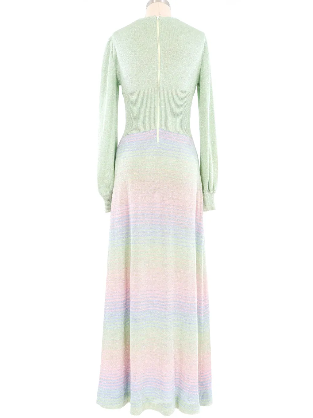 1970s Pastel Striped Lurex Knit Maxi Dress