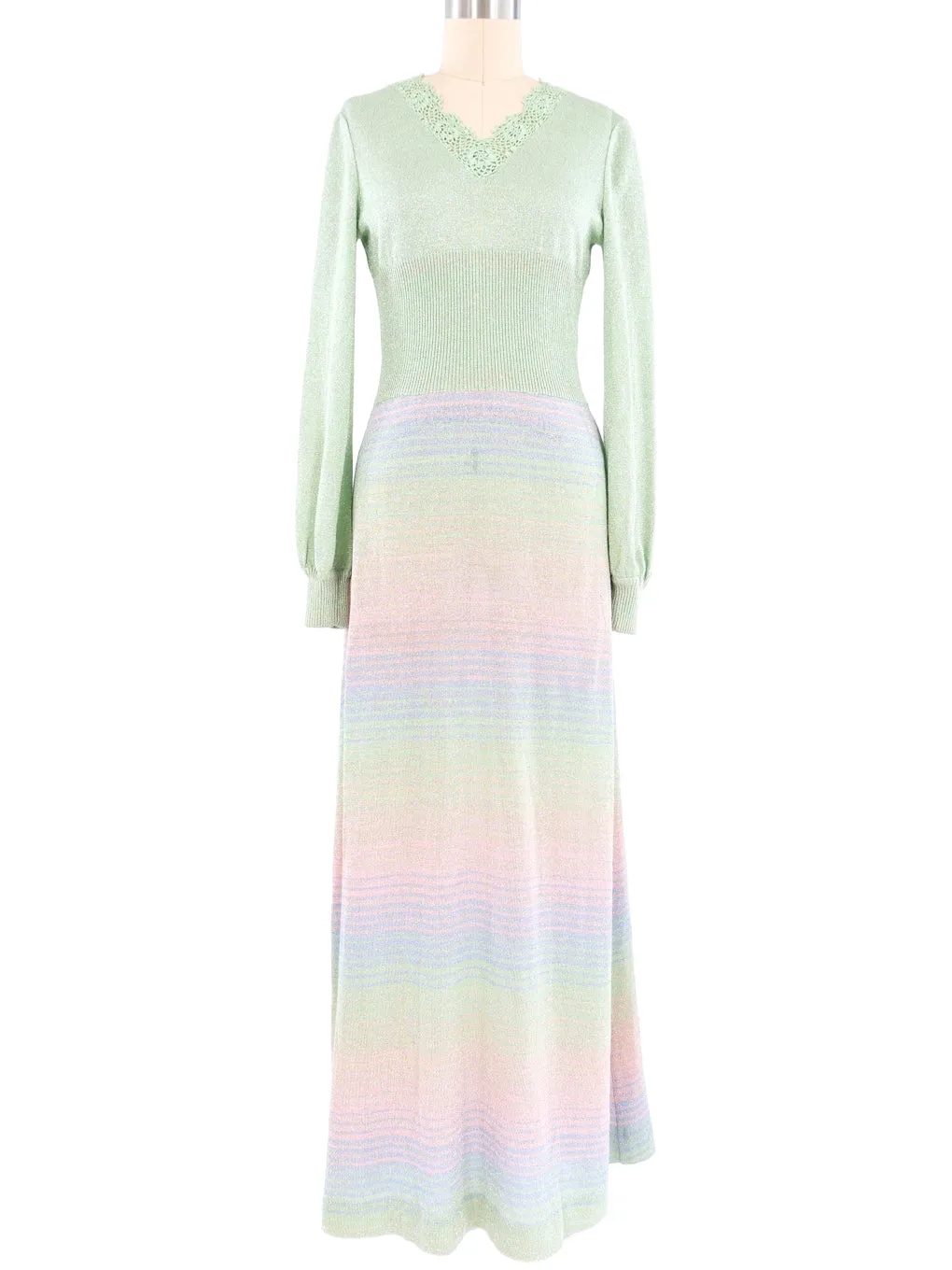 1970s Pastel Striped Lurex Knit Maxi Dress