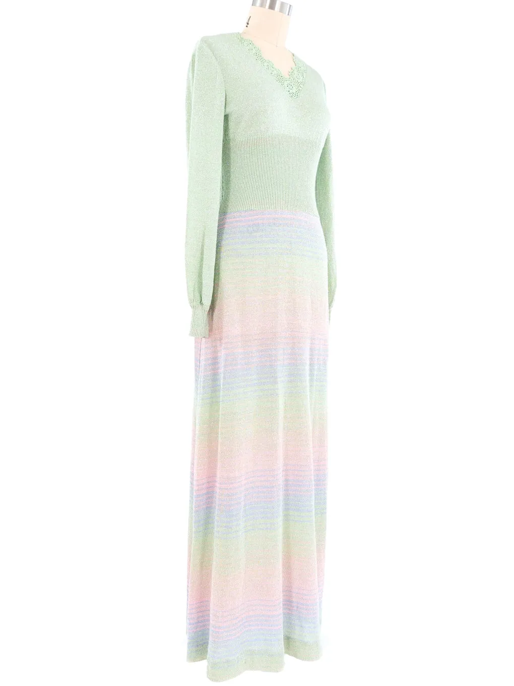 1970s Pastel Striped Lurex Knit Maxi Dress