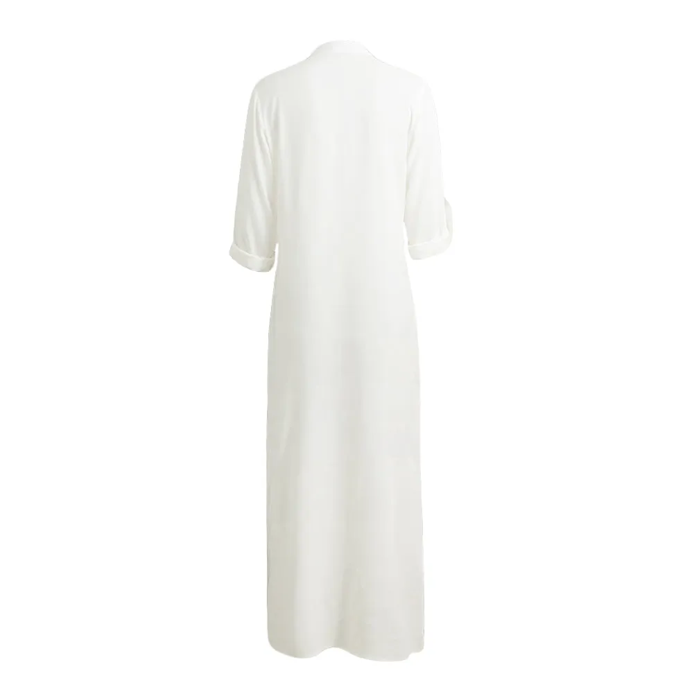 5XL Plus Size Vestidos 2018 Spring Fashion Women Sexy Casual Shirt Dress Long Sleeve Deep V Neck Split Solid Long Maxi Dress