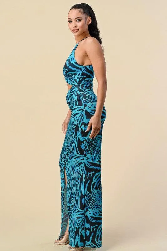 animal print sleeveless cutout maxi dress