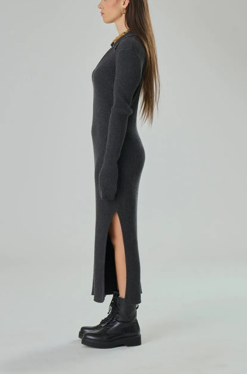 Anita Polo Knit Dark Gray Maxi Dress