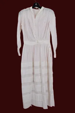 Antique Edwardian Lawn Dress, Embroidered Details, Not Perfect