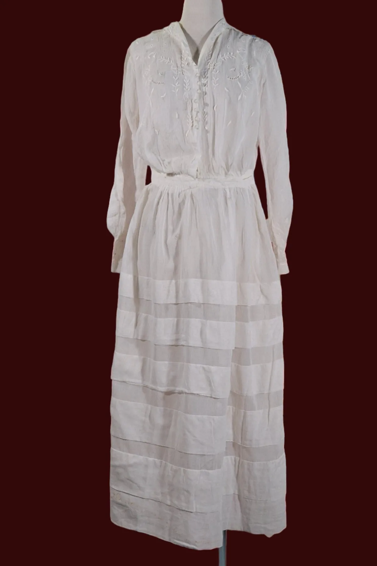 Antique Edwardian Lawn Dress, Embroidered Details, Not Perfect