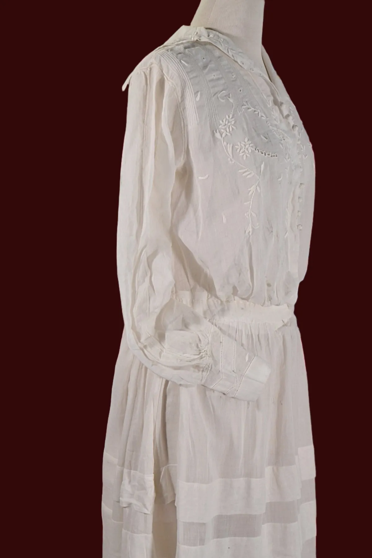 Antique Edwardian Lawn Dress, Embroidered Details, Not Perfect