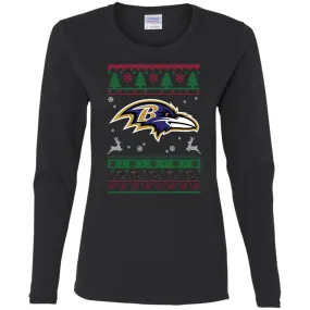 Baltimore Ravens Logo Football Teams Ugly Christmas Sweater Women Long Sleeve Shirt