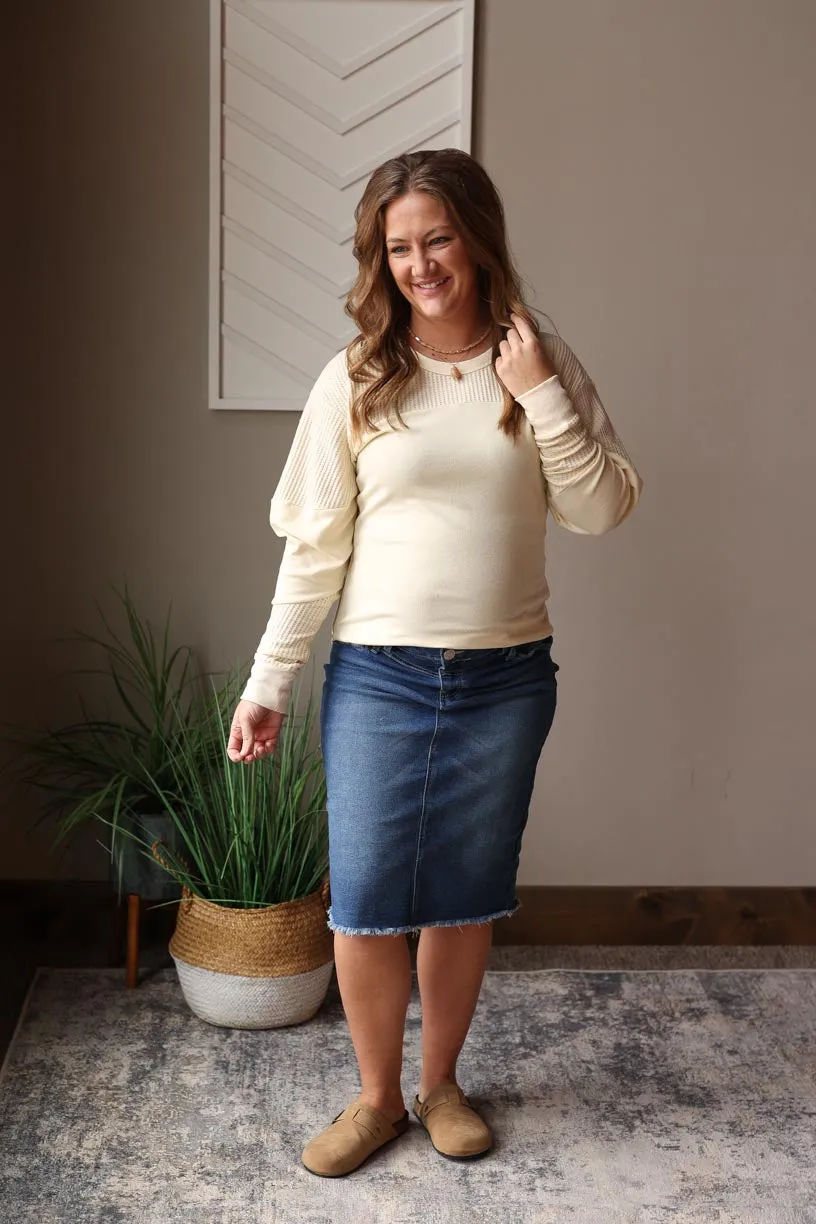 Beige Thermal Patchwork Top; Lg