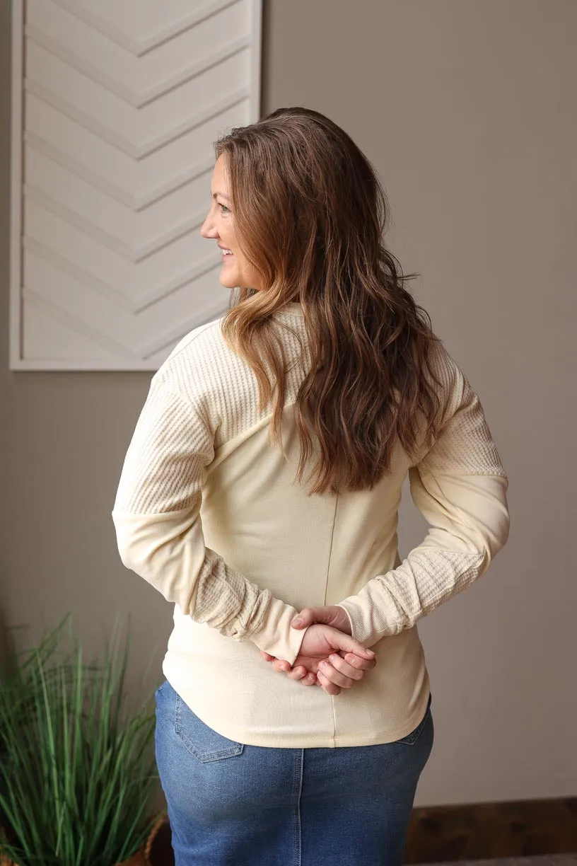 Beige Thermal Patchwork Top; Lg