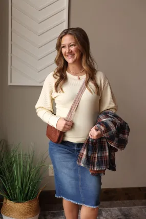 Beige Thermal Patchwork Top; Lg