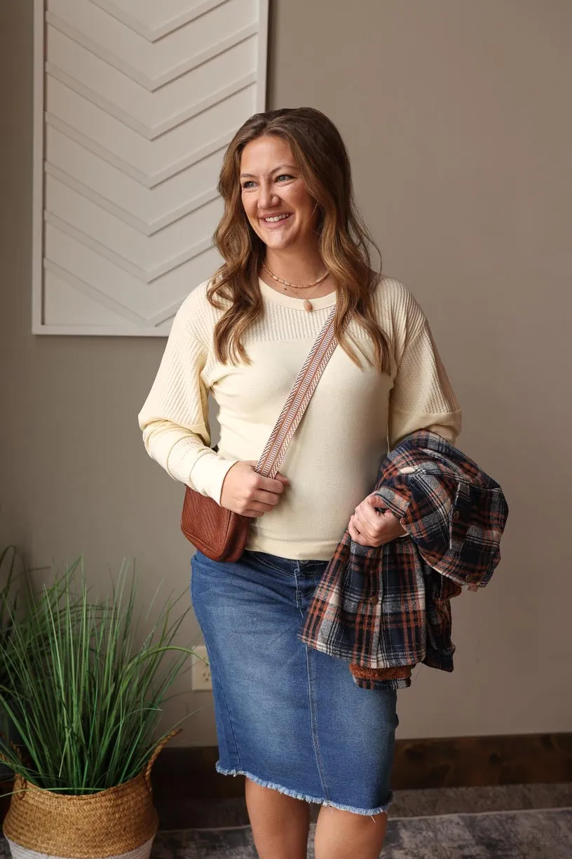 Beige Thermal Patchwork Top; Lg