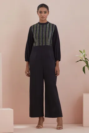 Black Texture Cotton Jumpsuit