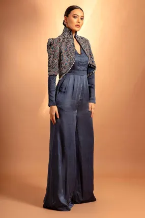 Blue Printed Jumpsuit & Jacket