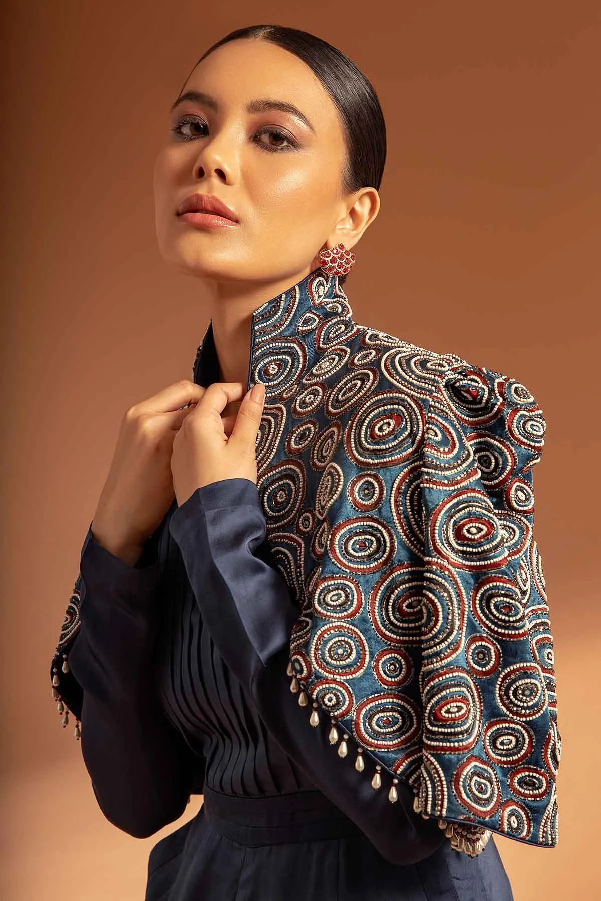 Blue Printed Jumpsuit & Jacket