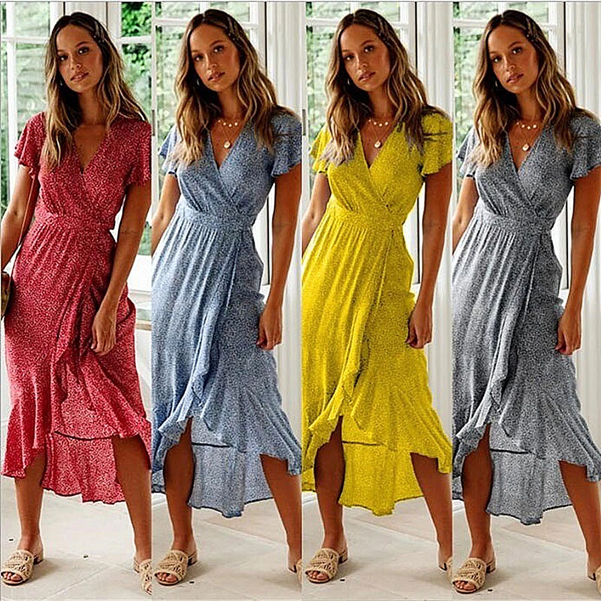 Bohemian Midi Wrap Dress