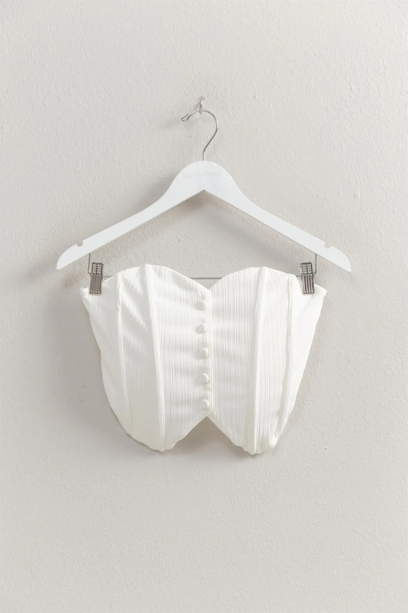 Buttoned Front Strapless Knit Bustier Top