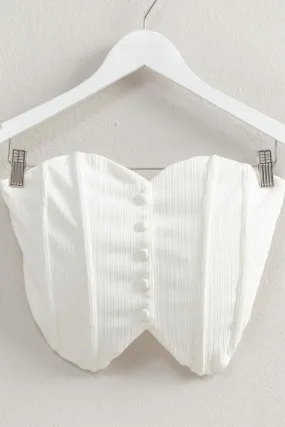 Buttoned Front Strapless Knit Bustier Top