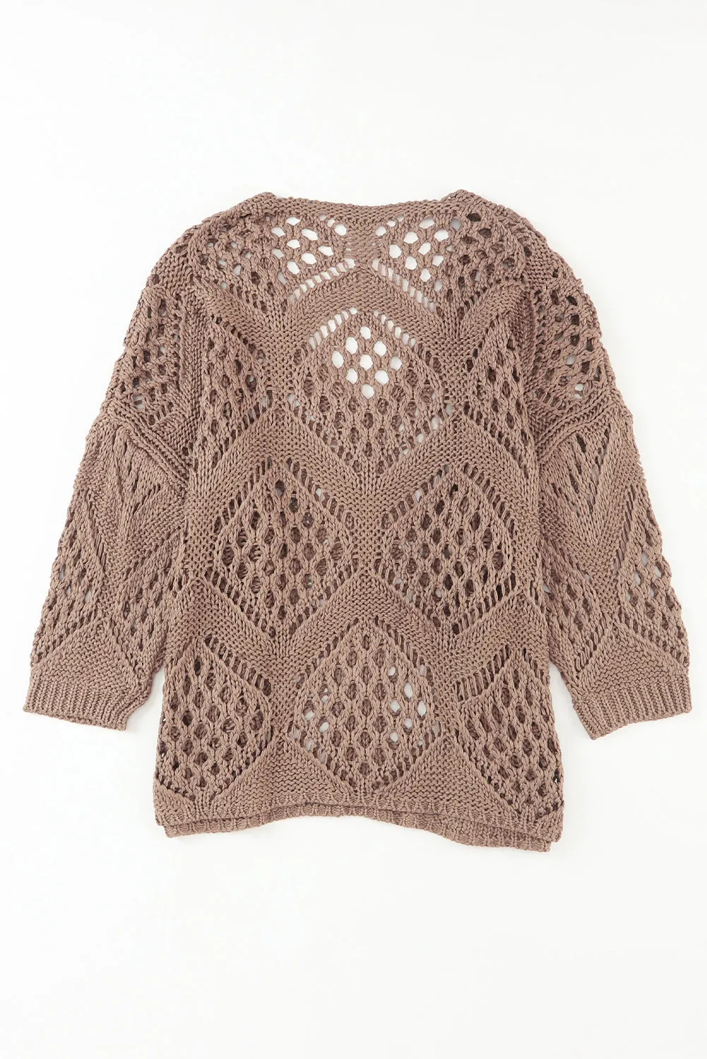 Cali Chic Women Khaki Hollowed Knit V Neck Dolman Sweater
