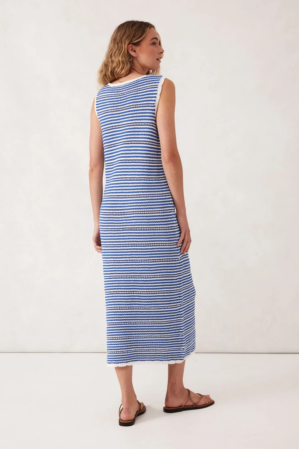 Ceres Life Textured Knit Midi Tank Dress - summer blue stripe