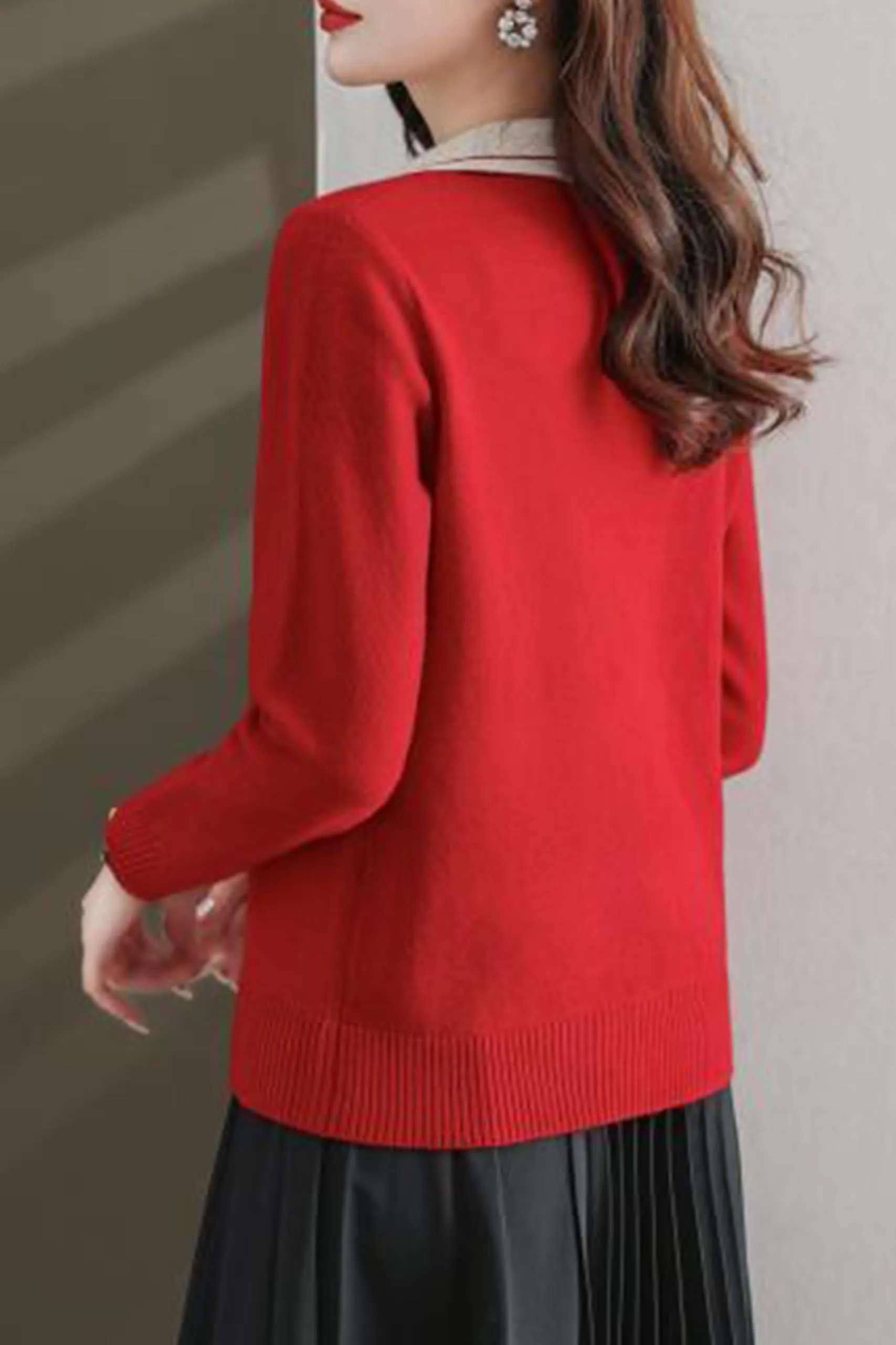 Collar Shirt V-Neck Patchwork Blouse Top