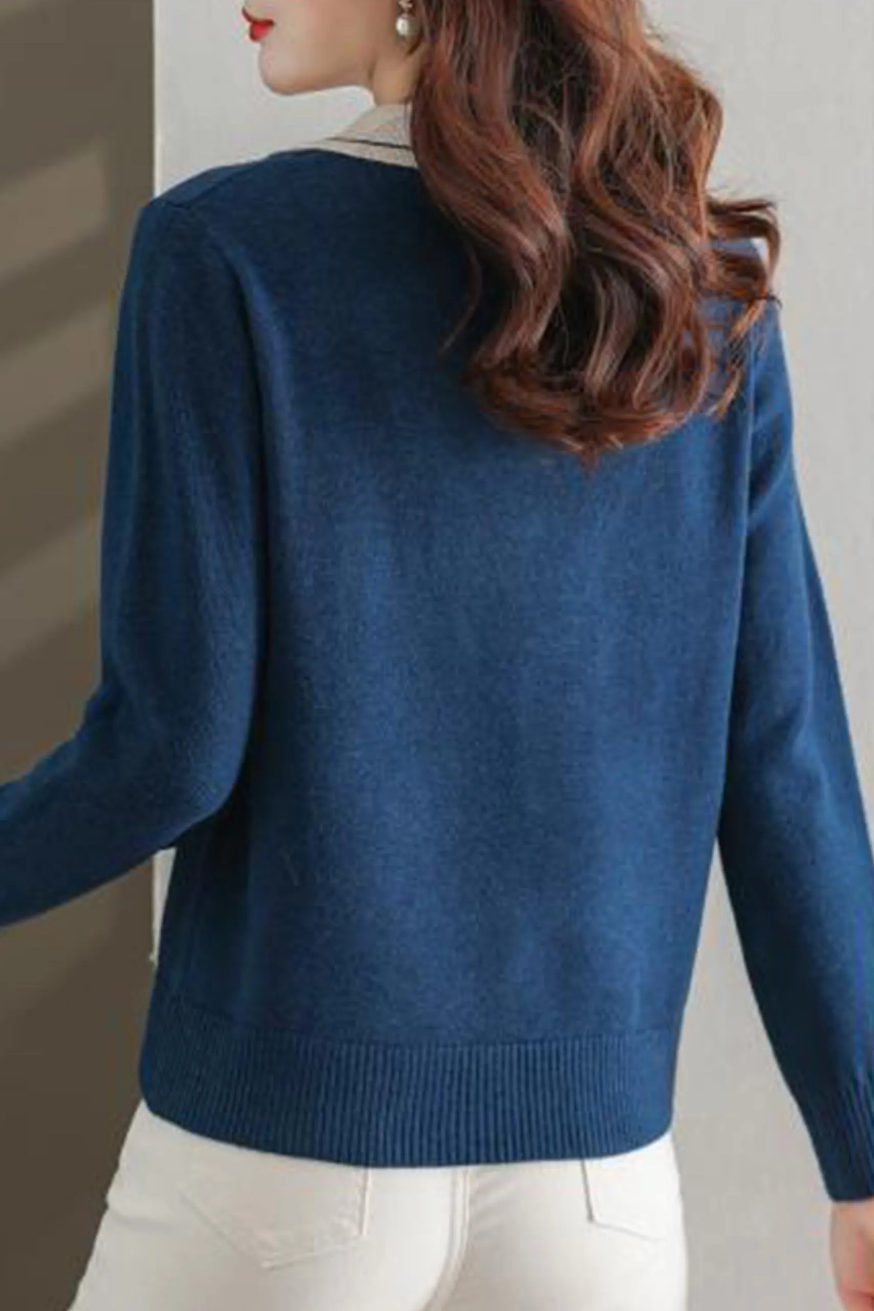 Collar Shirt V-Neck Patchwork Blouse Top