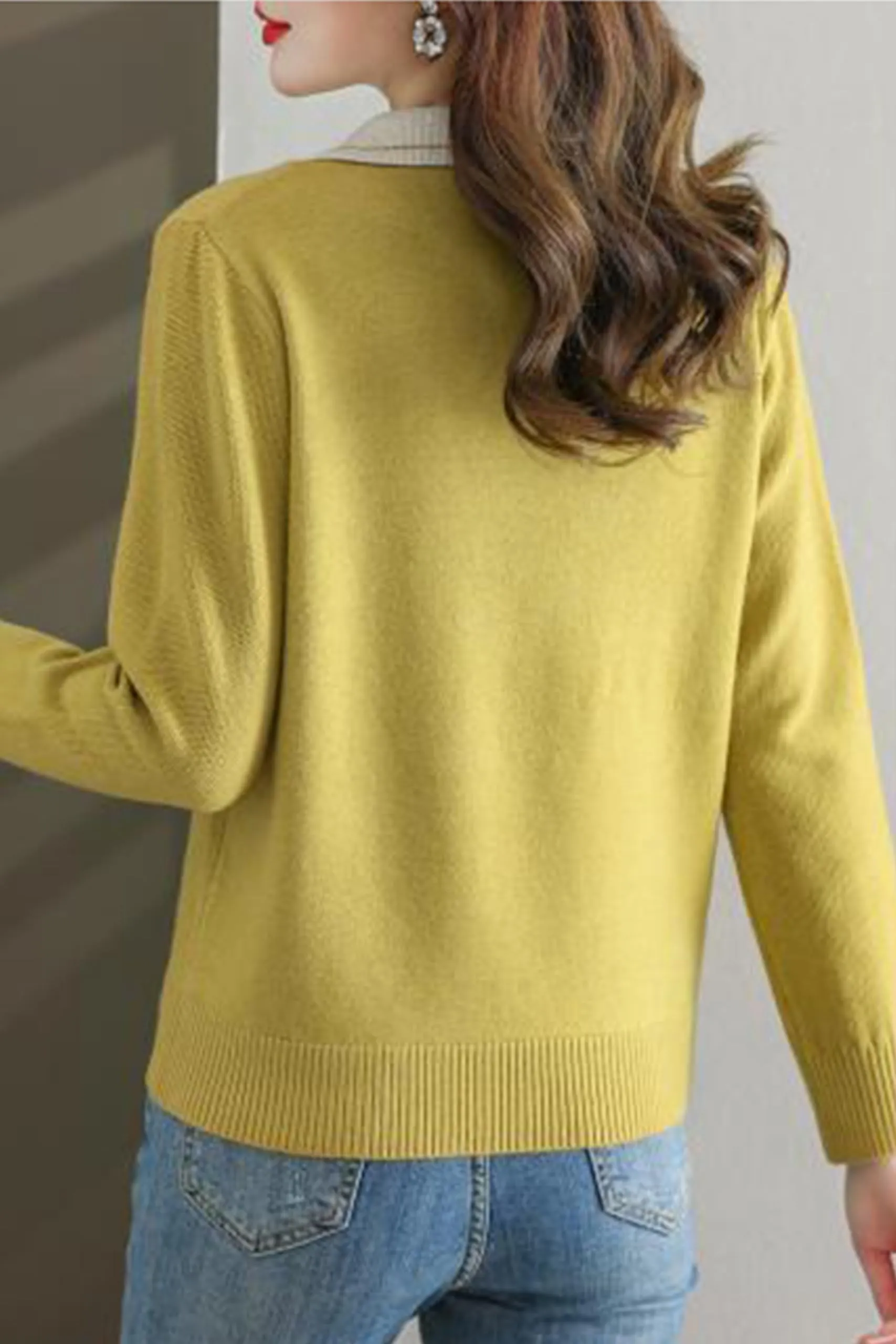 Collar Shirt V-Neck Patchwork Blouse Top