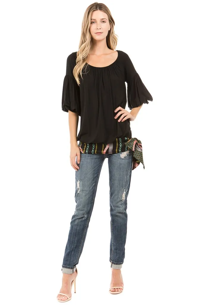 CORA BUBBLE SLEEVE TOP (Black)- VT2265