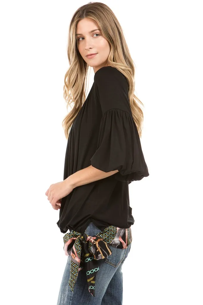 CORA BUBBLE SLEEVE TOP (Black)- VT2265