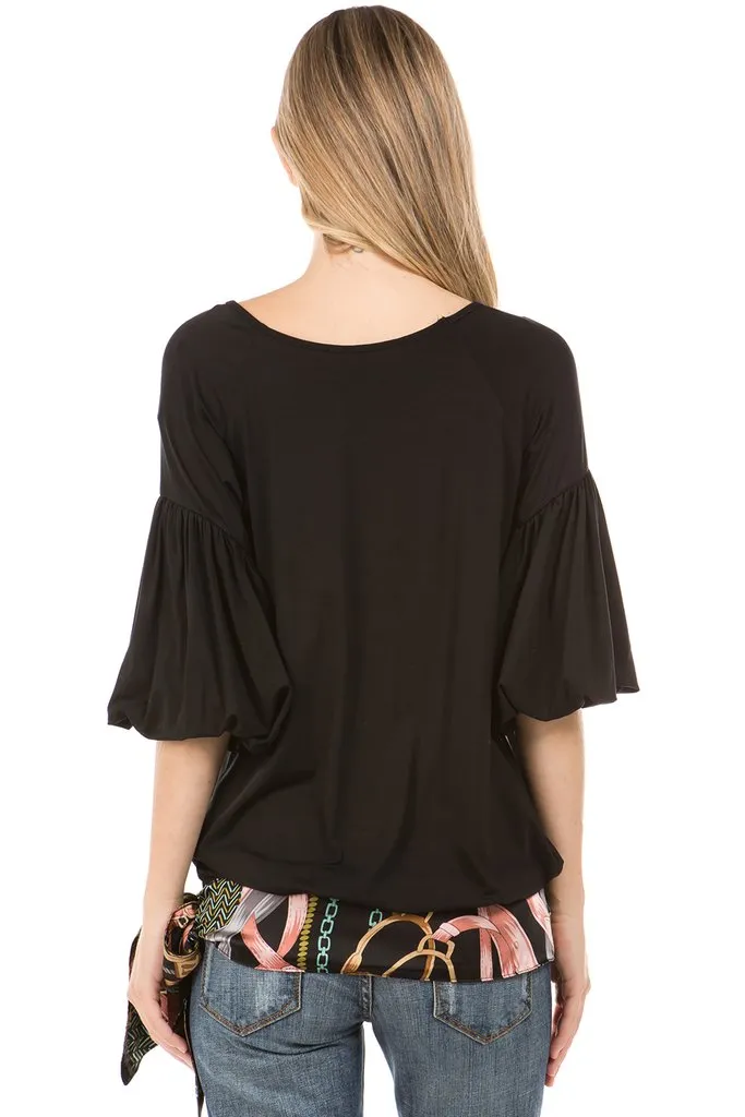 CORA BUBBLE SLEEVE TOP (Black)- VT2265