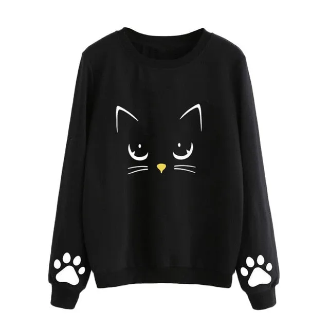 Cute Cat long  Sleeve Tops For Women