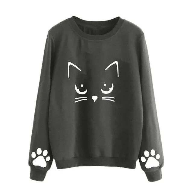 Cute Cat long  Sleeve Tops For Women