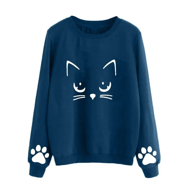 Cute Cat long  Sleeve Tops For Women