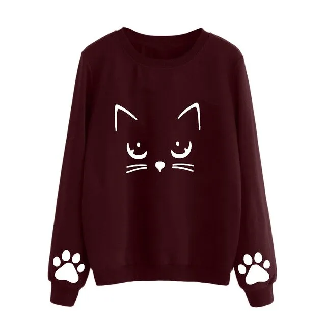 Cute Cat long  Sleeve Tops For Women