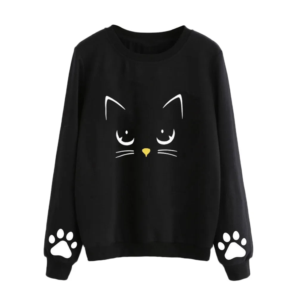 Cute Cat long  Sleeve Tops For Women