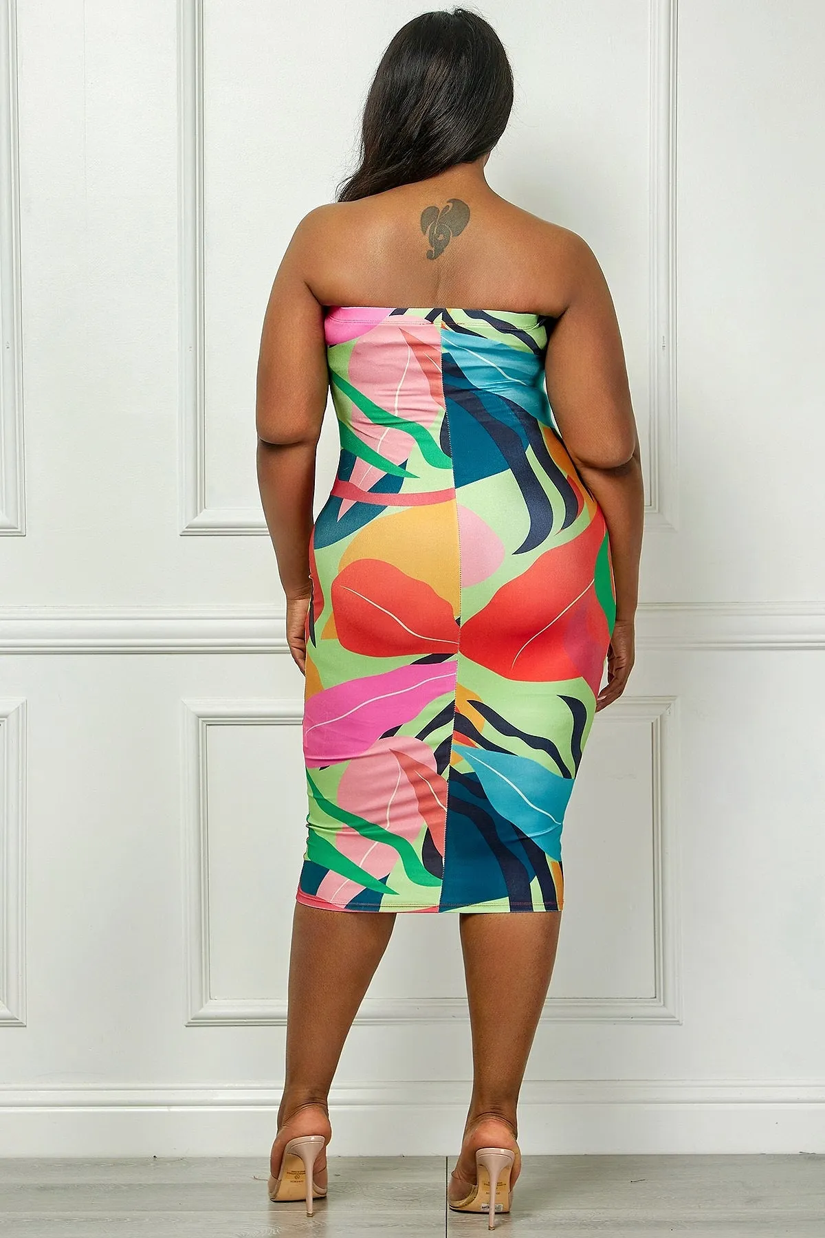 Damari Printed Bodycon Tube Plus Size Midi Dress - Floral