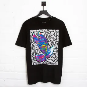 Doodle Dove Front Print - Tshirt - Black
