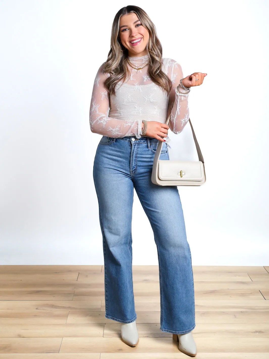 Full Speed High Neck Mesh Lace Top