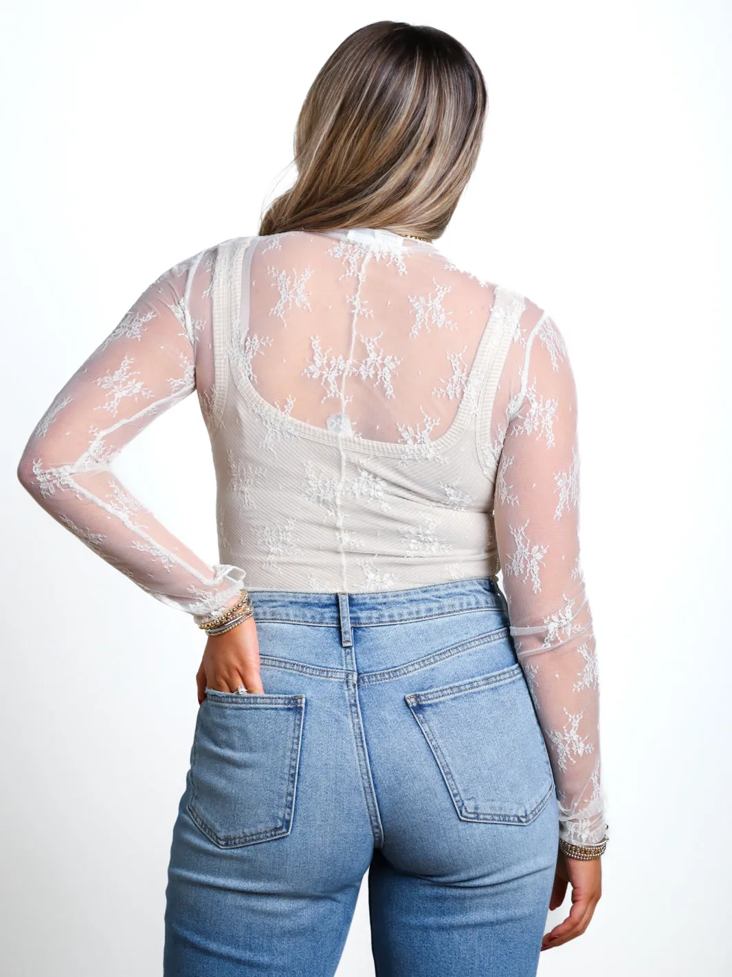 Full Speed High Neck Mesh Lace Top