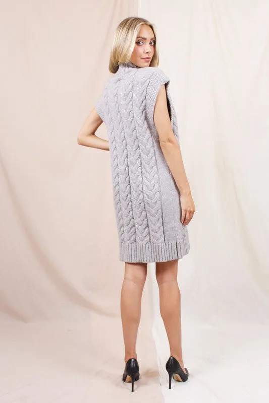 Grey Loose Cable Knit Sweater Dress