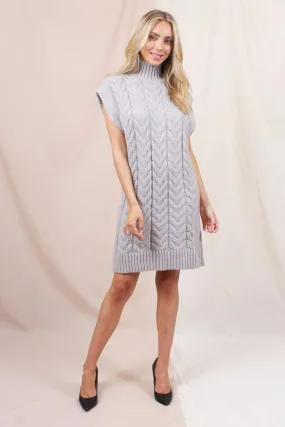 Grey Loose Cable Knit Sweater Dress