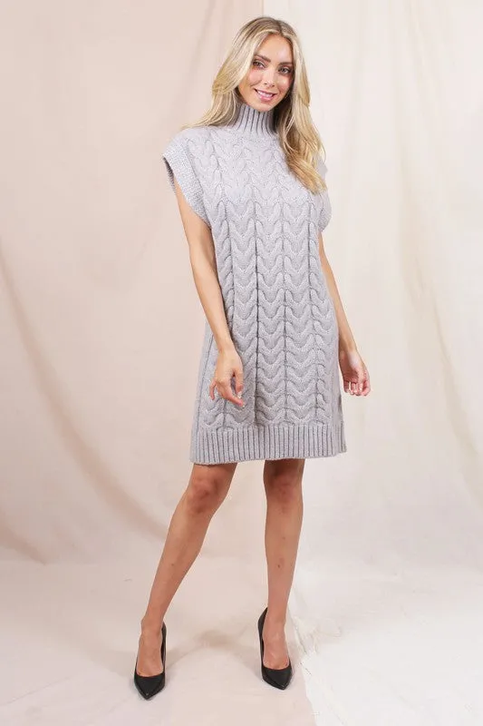 Grey Loose Cable Knit Sweater Dress