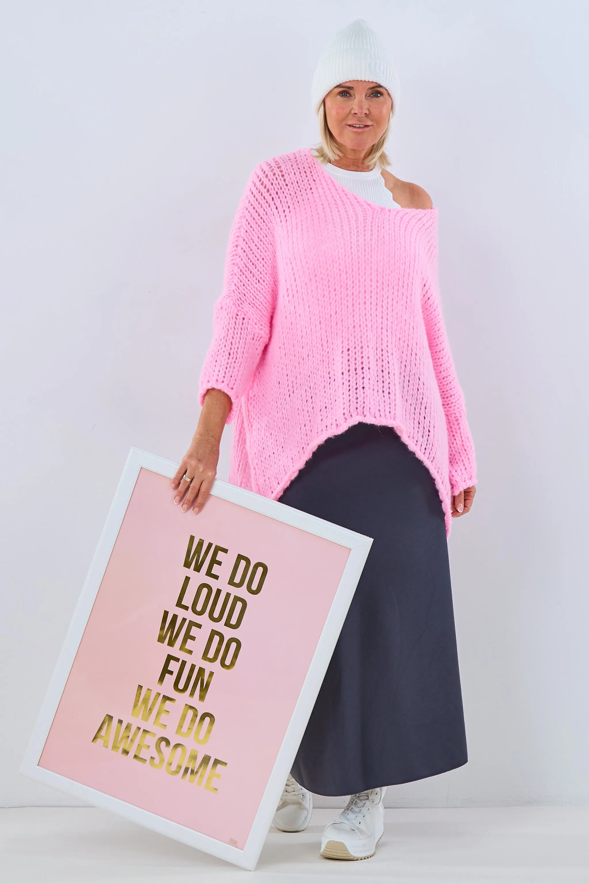 Grobgestrickter oversized Pulli, rosa
