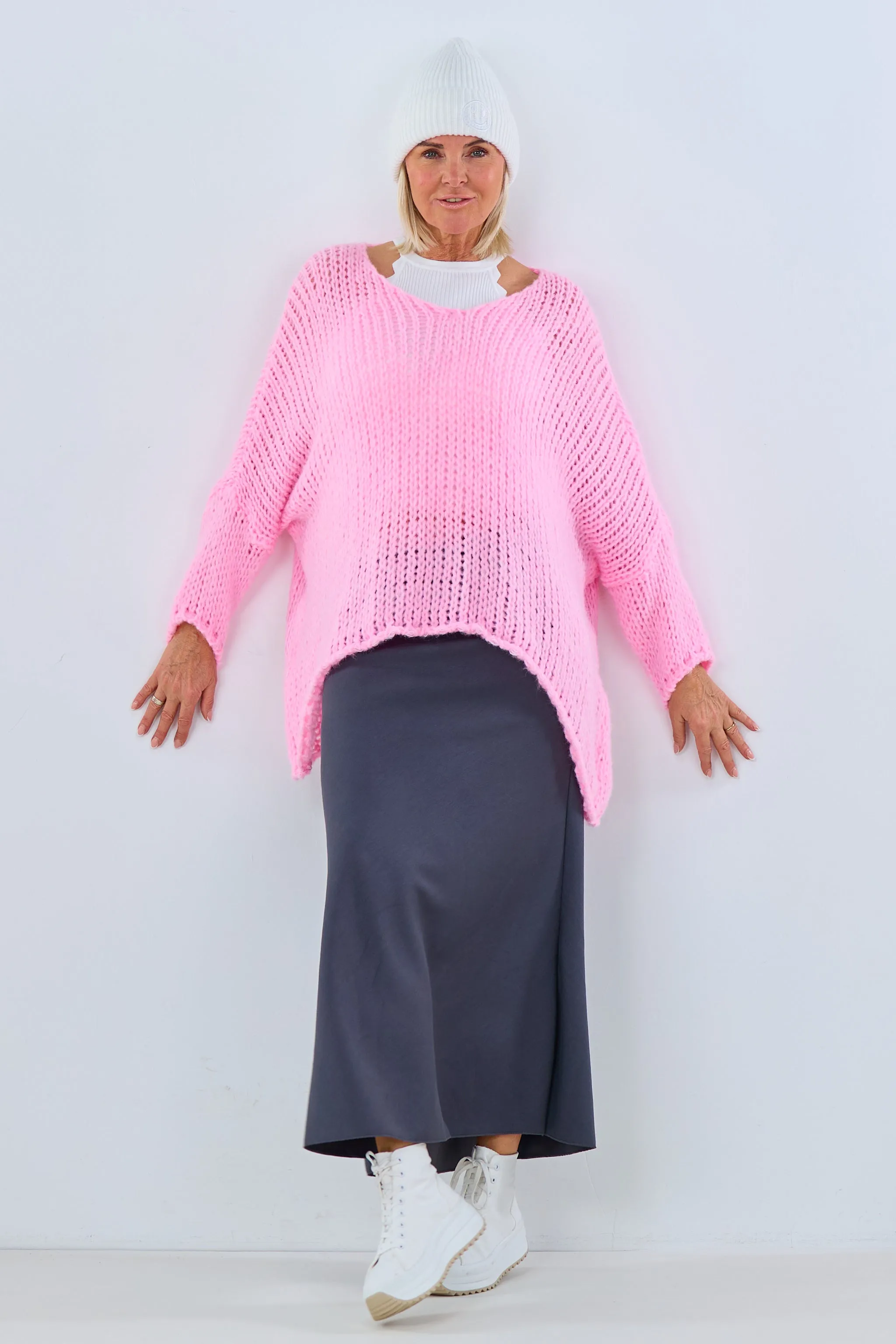 Grobgestrickter oversized Pulli, rosa