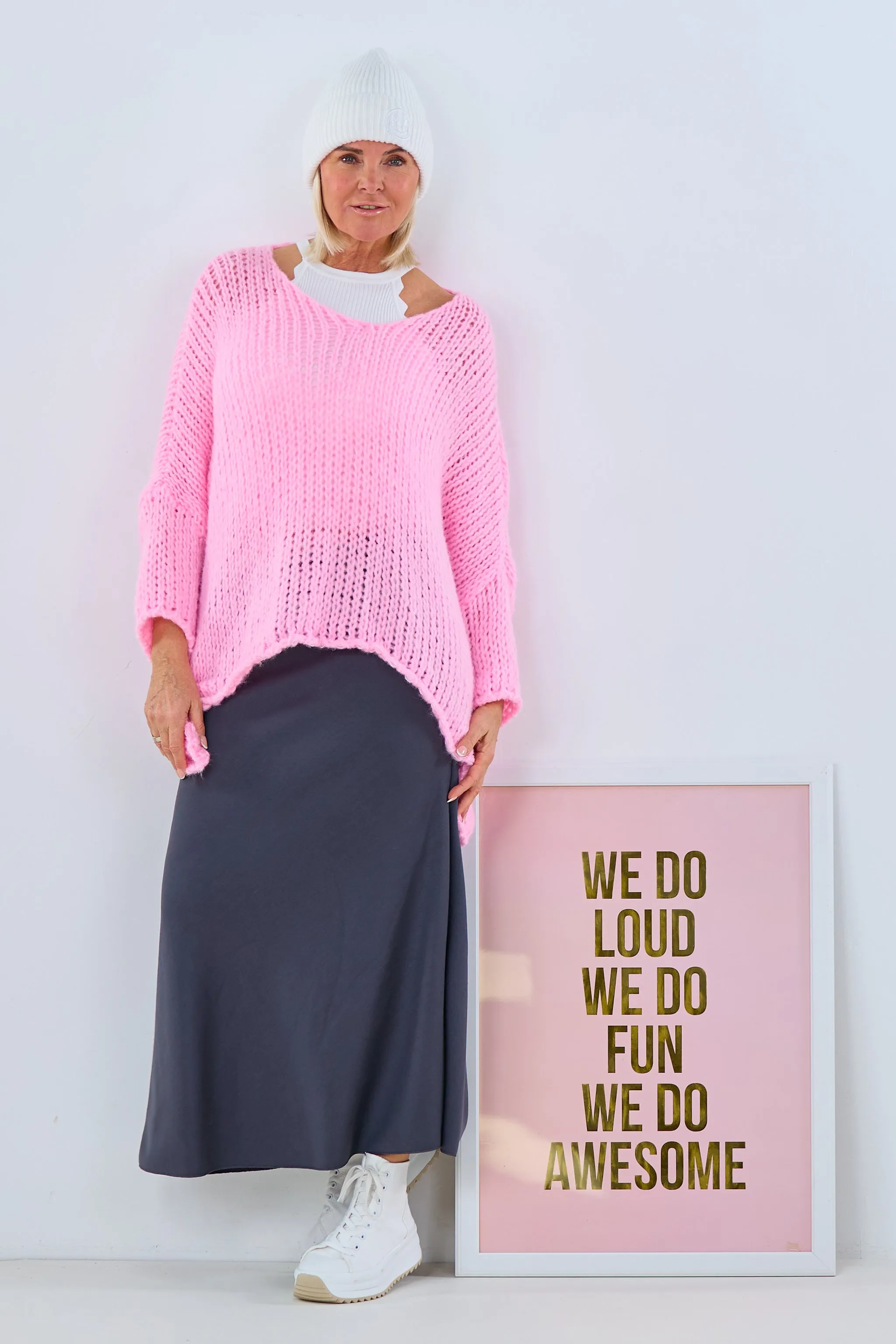 Grobgestrickter oversized Pulli, rosa