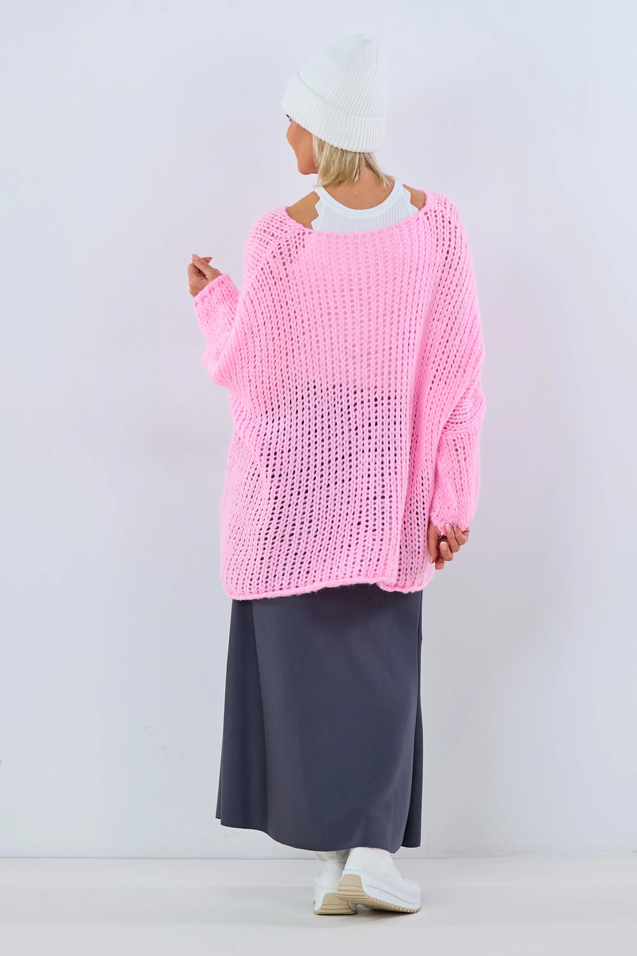 Grobgestrickter oversized Pulli, rosa