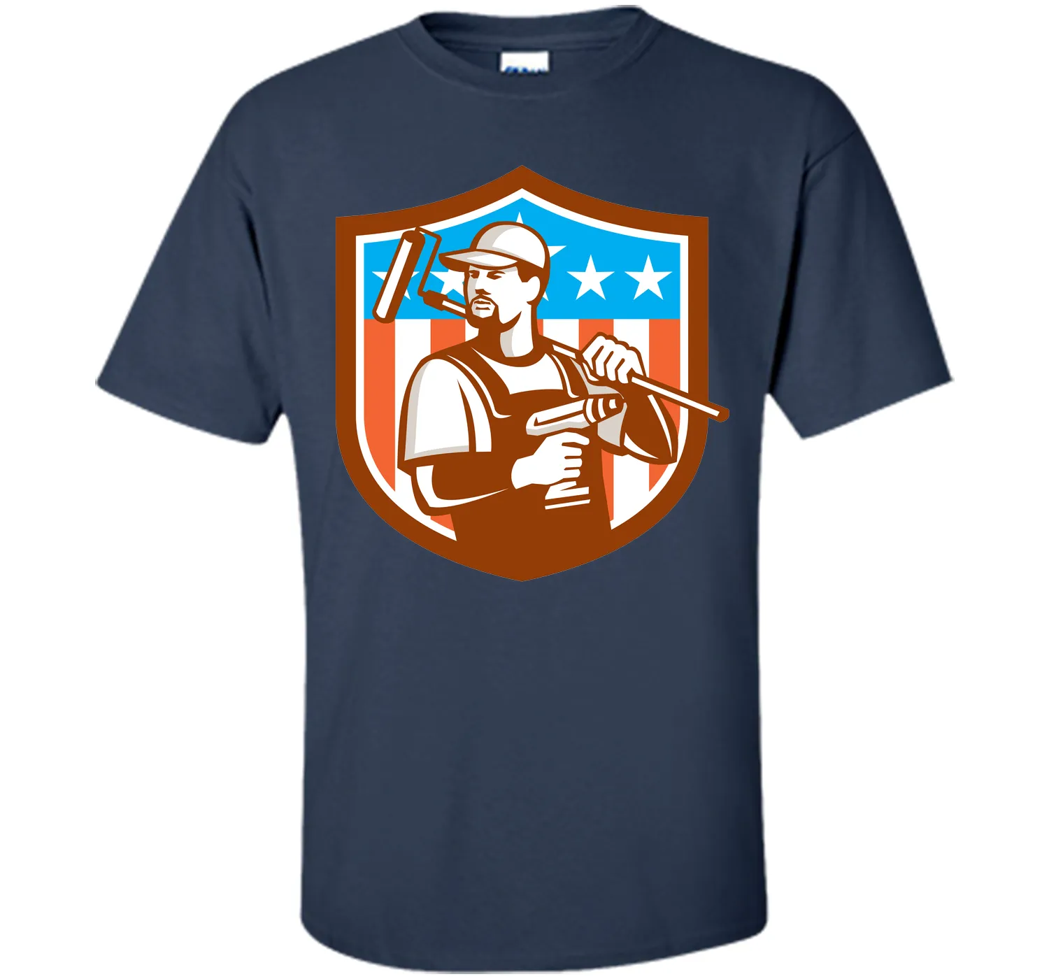 Handyman Cordless Drill Paintroller Crest Flag Retro T-Shirt