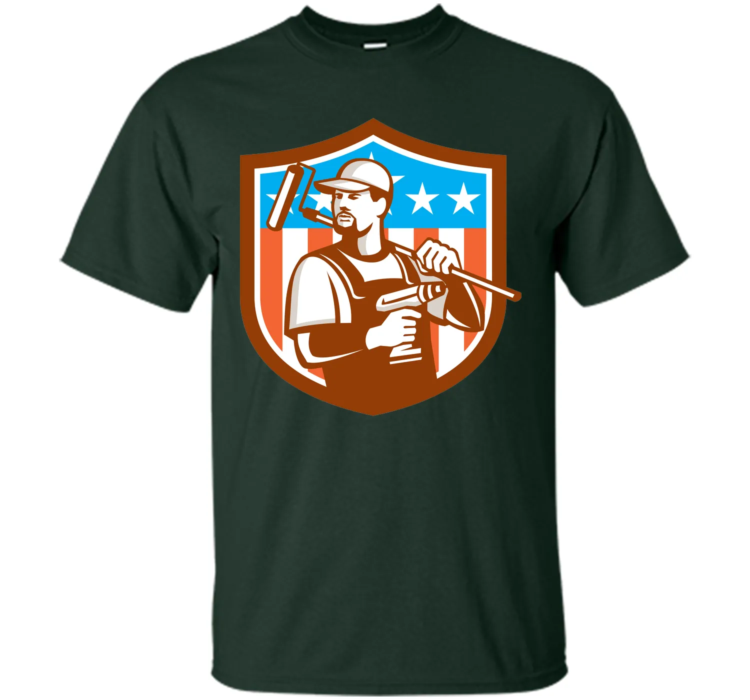 Handyman Cordless Drill Paintroller Crest Flag Retro T-Shirt