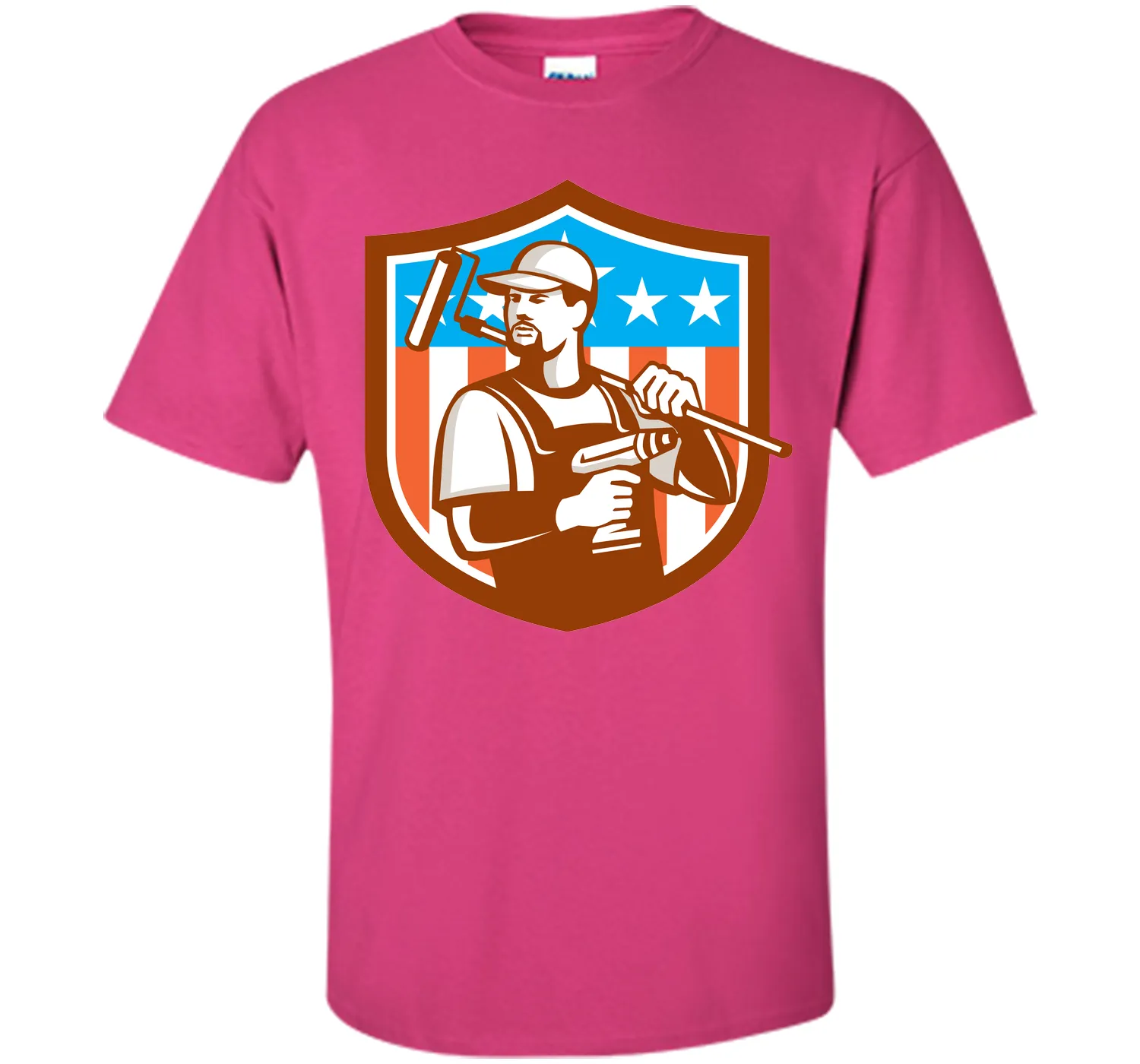 Handyman Cordless Drill Paintroller Crest Flag Retro T-Shirt