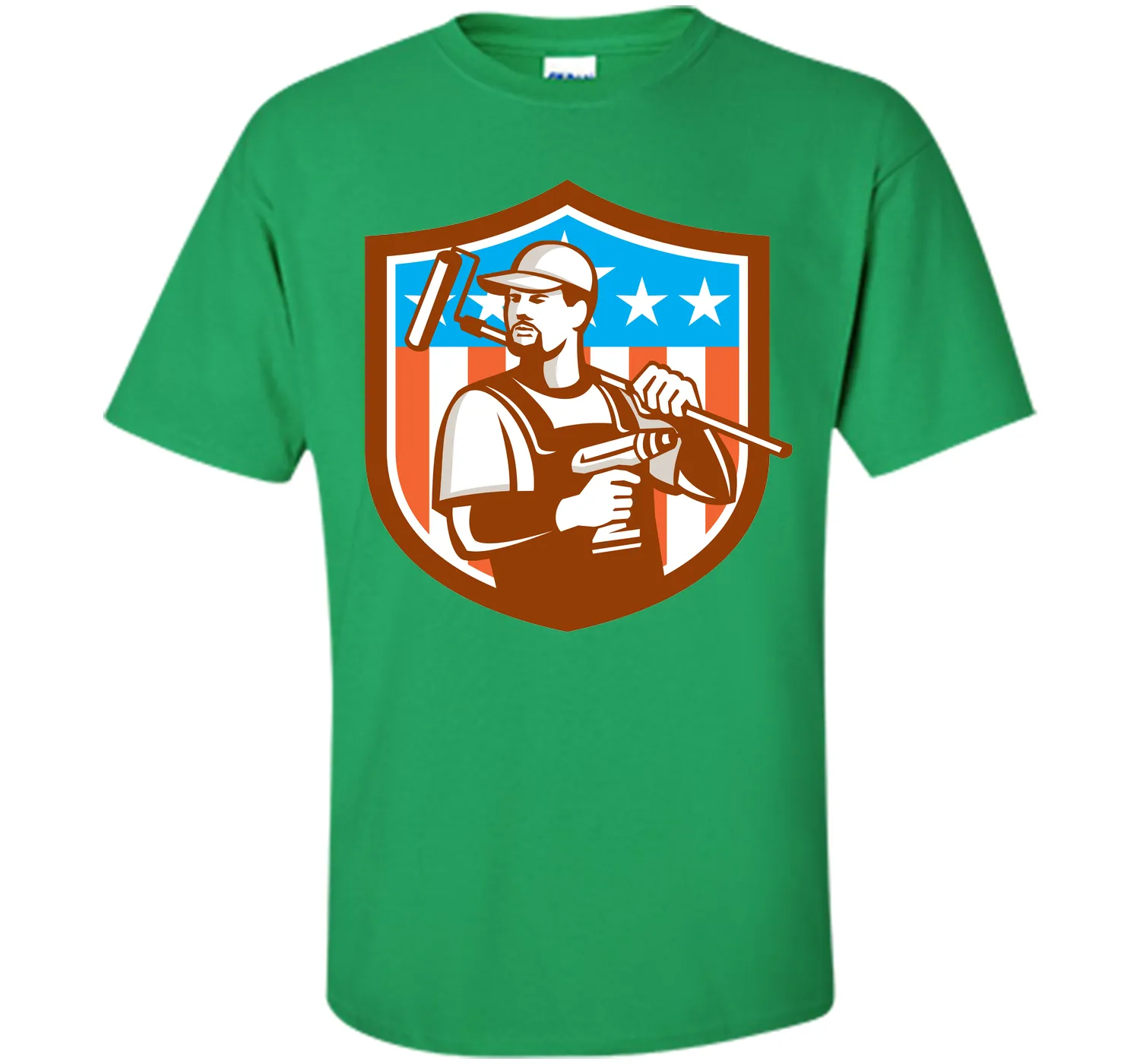 Handyman Cordless Drill Paintroller Crest Flag Retro T-Shirt